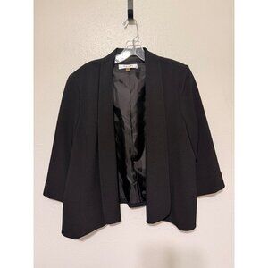 Jones Studio Blazer Black Lined 3/4 Sleeve Open Lapel Womans 14